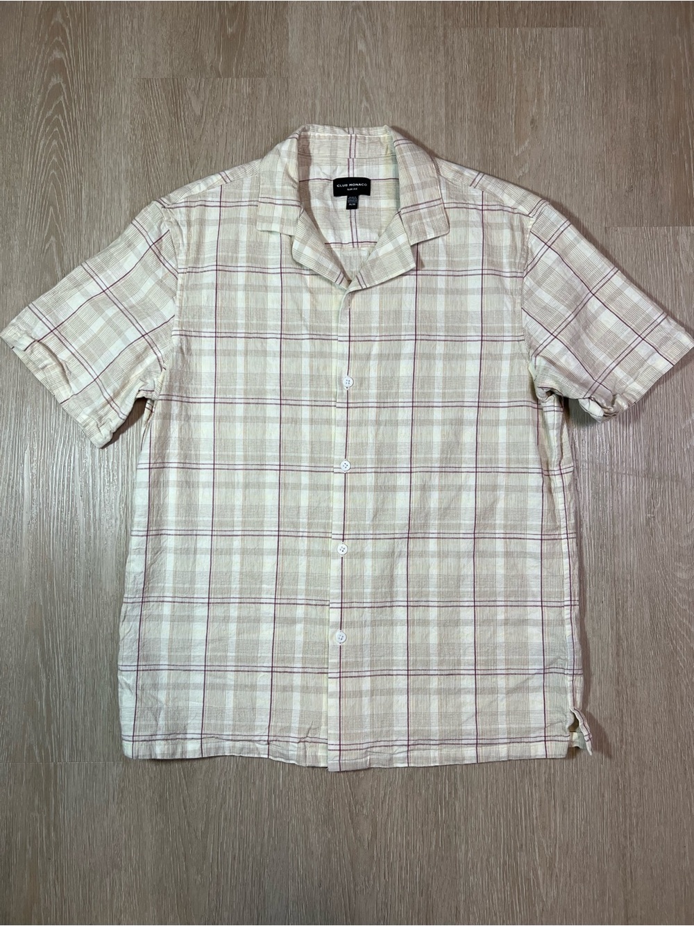 Club Monaco Cream Plaid Short-Sleeve Button-Down Shirt